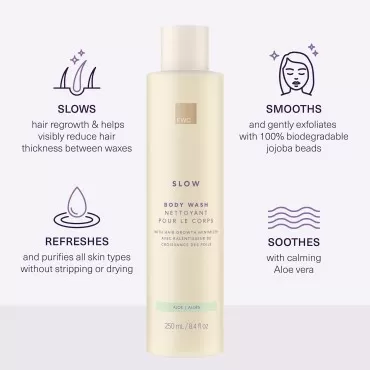 European Wax Center Slow Hair Growth Aloe Body Wash, Hair Minimizer & Hair Growth Inhibitor, Hydrating Vitamin E, Moisturizing with Gentle Exfoliation for Dry & Sensitive Skin, 8.4oz