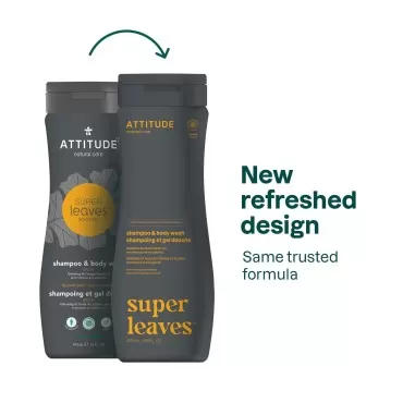 ATTITUDE 2In1 Shampoo and Body Wash, EWG Verified, Plant and Mineral-Based Ingredients, Vegan and Cruelty-free Personal Care Products, Nourishing and Energizing, Ginseng and Grapeseed Oil, 16 Fl Oz