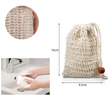 HLLMX 6 Pack Sisal Soap Bag Mesh Soap Saver Bag Natural Sisal Exfoliating Soap Pouch for Foaming Drying Bar Soap, Exfoliating Soap Pocket Soap Holder with Drawstring
