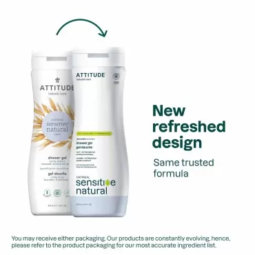 ATTITUDE Extra Gentle Body Wash for Sensitive Skin Enriched with Oat, EWG Verified, Hypoallergenic, Vegan and Cruelty-free, Unscented, 16 Fl Oz