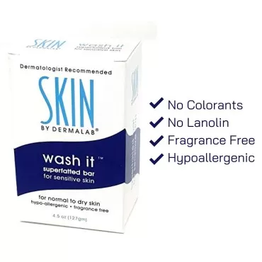Dermalab Wash It Superfatted Hypoallergenic Fragrance Free Cleansing Bar 2 Pack for Sensitive to Normal Skin | Helps Moisturize & Hydrate | Colorant & Lanolin Free Bar Soap | Safe for Kids, Adults, & Infants