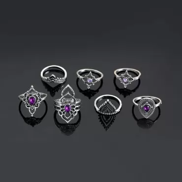 Edary Boho Rings Set Silver Joint Knuckle Rings Crystal Ring for Women and Girls.(7PCS)