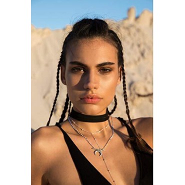 DoubleNine Bohemian Wrap Choker Layered Necklace Sets Retro Vegan Suede Lariat Beach Accessories with Coin Tassels for Women Girls (silver necklace)