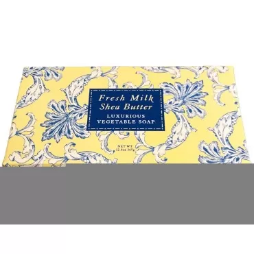 Greenwich Bay Triple Milled Soap Gift Set with Shea Butter and Cocoa Butter - Set of Three Soap Bars 4.3 Oz. Ea. Individually Wrapped in Beautiful Gift Box Collection (Fresh Milk Shea)