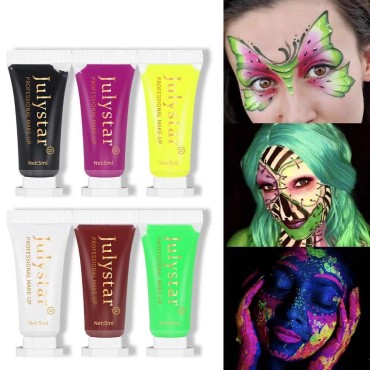 Easilydays Glow In The Dark Face Body Paint, UV Green Face Paint Crayons, Neon Body Face, Painting for Kids, Water Soluble Fluorescent Graffiti, Halloween Face Dramatic Makeup for Adult (#06 UV Green)
