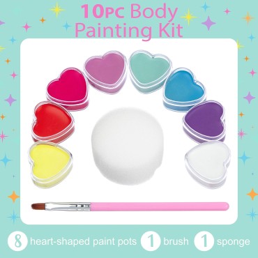Expressions Girl 10pc Body Painting & Face Painting Kit - Kids Face Paint and Body Paint For Kids, Trendy Body Makeup & Rainbow Face Paint Makeup Kit