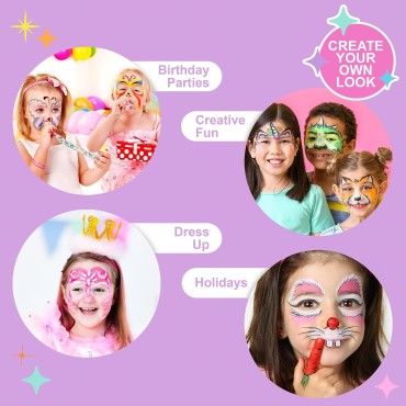 Expressions Girl 10pc Body Painting & Face Painting Kit - Kids Face Paint and Body Paint For Kids, Trendy Body Makeup & Rainbow Face Paint Makeup Kit