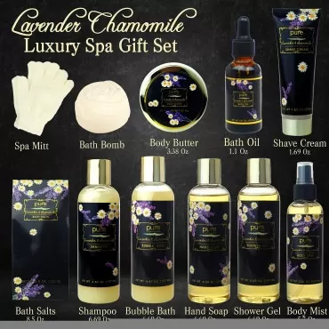 Deluxe Spa Basket. Lavender Chamomile Natural Spa Bath Set, Lavender Aromatherapy Luxurious Bath Gift Set 8 Piece Home Spa Kit. Best Relaxing Gift Basket for Mom.