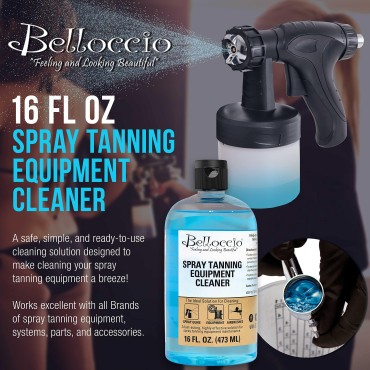 Belloccio Spray Tanning Equipment Cleaner, 16 Ounces - Fast Acting Cleaning Solution, Clean All Airbrush Spray Tanning Application Guns, Airbrushes, Equipment System Maintenace - Dried-On Tan Residue