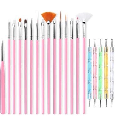 20 Pieces Nail Art Brushes with 1 Piece Nail Palet...