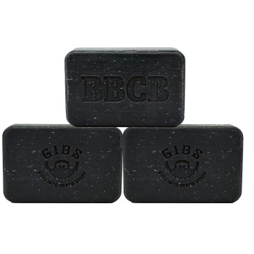 GIBS Beard & Body Charcoal Bar Soap, Deodorize, Exfoliate, & Cleanse, 6oz, (Pack of 3)