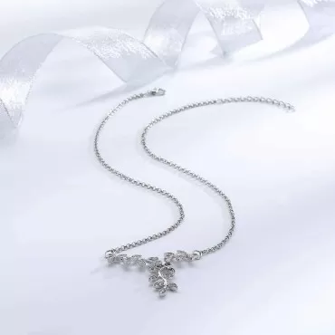 Edary Lovely Crystal Necklace Leaves Clavicle Necklaces Silver Jewelry Accessories for Women and Girls.
