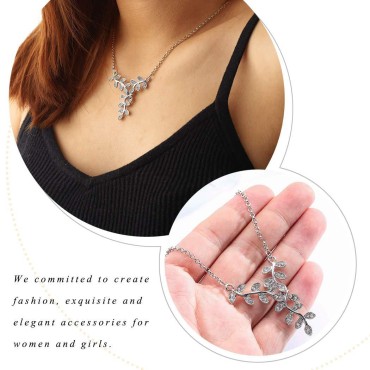 Edary Lovely Crystal Necklace Leaves Clavicle Necklaces Silver Jewelry Accessories for Women and Girls.