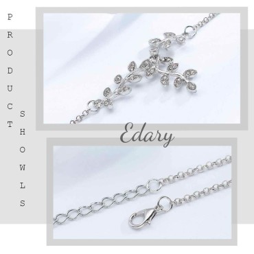 Edary Lovely Crystal Necklace Leaves Clavicle Necklaces Silver Jewelry Accessories for Women and Girls.