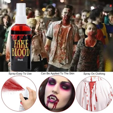 Fake Blood Washable,Fake Blood Makeup,Fake Blood for Clothes,Halloween Liquid Fake Blood Spray,Blood Splatter for Zombie Monster Vampire Clown Costume Cosplay Makeup (2.1 oz)