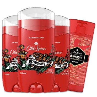 Old Spice Aluminum Free Deodorant for Men, Bearglove Scent, 48 Hr. Protection, 3 Oz (Pack of 3) with Travel-Sized Swagger Body Wash
