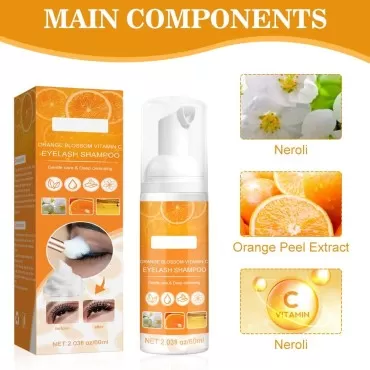 Eyelash lengthening cleaning mousse, Eyelash Extension Cleanser, Eyelash Foaming Cleanser, Eyelash Wash and Lash Bath for Extensions 60ML with Mascara Wand and Brush Eyelash Foam Cleanser
