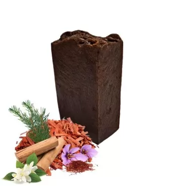 EXQUISITE SANDALWOOD Herbal Cleansing Bar Soap w/ 6 Kinds of Real Sandal Wood, Mysore, Saffron, Amber, Botanical Extracts for Men Women, Natural Organic Handcrafted Rustic - 5oz Bar & Mat