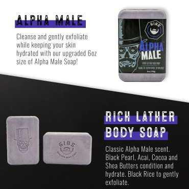 GIBS Grooming Alpha Male Bar Soap, Wisps of vanilla, sandalwood & white musk, 6 oz.