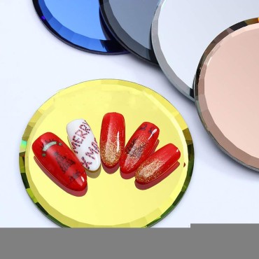 5Pcs Mirror Empty Nail Art Palettes Plate Round Glass Manicure Palette Nail Art Display Tray Board Holder Gel Polish Drawing Color Mixing Palette for Women Beauty Tool, Assorted Color