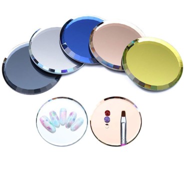 5Pcs Mirror Empty Nail Art Palettes Plate Round Glass Manicure Palette Nail Art Display Tray Board Holder Gel Polish Drawing Color Mixing Palette for Women Beauty Tool, Assorted Color