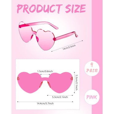 ZHANGBY 9 Pairs Heart Sunglasses Trendy Transparent Candy Color Party Hot Pink Glasses