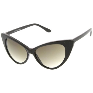 zeroUV - Women's Retro Oversized High Point Cat Eye Sunglasses 54mm (Black/Smoke Gradient)