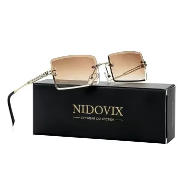 NIDOVIX Rimless Rectangle Sunglasses For Women Men...