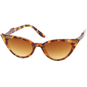 zeroUV 50s Vintage Cat Eye Sunglasses for Women UV400 Embellished with Rhinestones, Pinup Girl & Rockabilly Accessories 50mm (Tortoise)