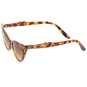 zeroUV 50s Vintage Cat Eye Sunglasses for Women UV400 Embellished with Rhinestones, Pinup Girl & Rockabilly Accessories 50mm (Tortoise)