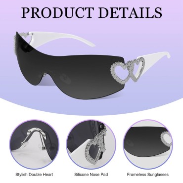 3 Pcs Y2K Rimless Sunglasses Women Men, Y2k Glasse...