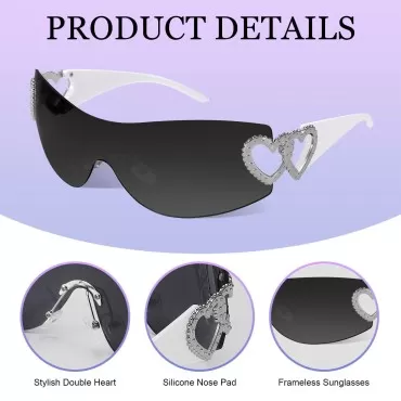 3 Pcs Y2K Rimless Sunglasses Women Men, Y2k Glasse...