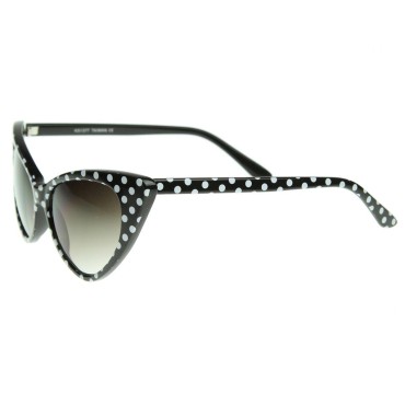 zeroUV - Women's Retro Polka Dot Oversize Cat Eye Sunglasses 54mm (Black-White/Smoke Gradient)