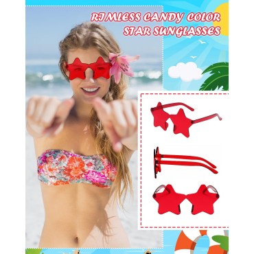YWL 20 Pack Red Star Sunglasses Bulk Colorful Rimless Candy Color Fun Star Glasses for Women Men Party Favors