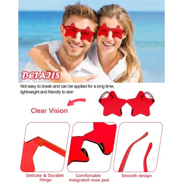 YWL 20 Pack Red Star Sunglasses Bulk Colorful Rimless Candy Color Fun Star Glasses for Women Men Party Favors