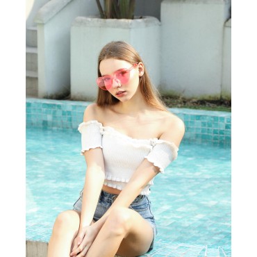 YWL 40 Pairs Pink Heart Sunglasses Bulk Rimless Fu...