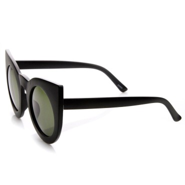 zeroUV - 70s Womens Large Oversized Retro Vintage Cat Eye Sunglasses For Women with Round Lens 48mm (Matte Black/Gree)