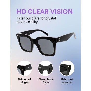 zeroUV - Oversized Fashion Retro Square Sunglasses for Women Vintage Style 50mm (Black/Smoke)
