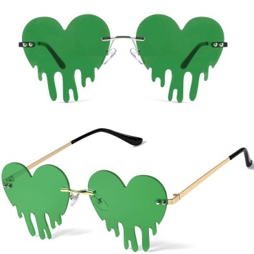 2 Pairs Drippy Heart Shaped Sunglasses Rave Festiv...