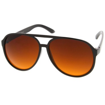 zeroUV Retro Large Blue Blocking Lens Aviator Sunglasses 60mm (Black/Orange Gradient)