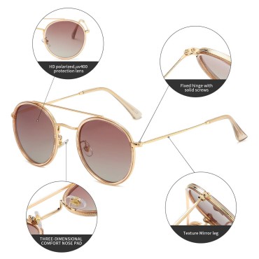 DUSHINE Small Round Double Bridge Sunglasses For Women Men Polarized 100% UV Protection