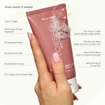 VOESH Exfoliating Sugar Scrub & Body Wash with Pla...