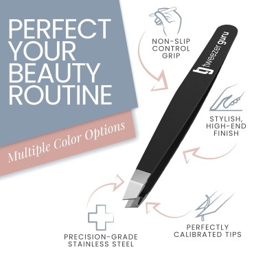 2-Pack Slant Tip Stainless Steel Tweezers for Eyeb...