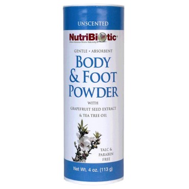 NutriBiotic - Body & Foot Powder, Unscented, 4 Oz | with Grapefruit Seed Extract & Tea Tree Oil | Vegan & Non-GMO | Talc, Paraben & Gluten Free | Gentle & Absorbent