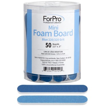 ForPro Mini Foam Board, Double-Sided Nail File, 220/320 Grit, 3.5” L x .5” W, Blue, 50-Count