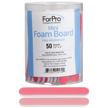 ForPro Professional Collection Mini Foam Board, Double-Sided Nail File, Pink, Black, 400/600 Grit, 3.5” l x .5” w, 50 Count
