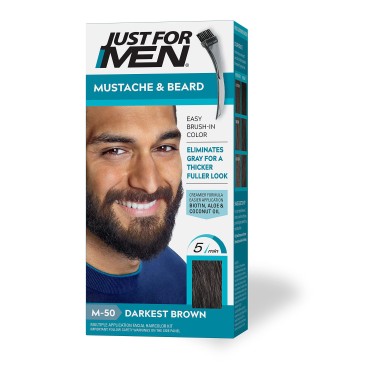 Just For Men Mustache & Beard, Beard Dye for Men with Brush Included for Easy Application, With Biotin Aloe and Coconut Oil for Healthy Facial Hair - Darkest Brown, M-50, Pack of 1