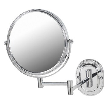 JERDON Two-Sided Wall-Mounted Makeup Mirror - Makeup Mirror with 7X Magnification & Wall-Mount Arm - 8-Inch Diameter Mirror with Chrome Finish Wall Mount - Model JP7507CB