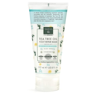 Earth Therapeutics Tea Tree Oil Foot Balm -Australian Tea Tree Oil with Aloe Vera & Chamomile - Hydrates, Softens & Conditions Dry Cracked Feet, Heel and Calluses - Soothe Irritated Skin ~6 Oz