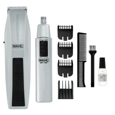 Wahl Beard Trimmer for Men - Battery Operated Facial Hair Grooming Set for Mustaches, Beard, Neckline, Light Detailing and Grooming with Bonus Battery Nose & Ear Hair Trimmer - Model 5537-420